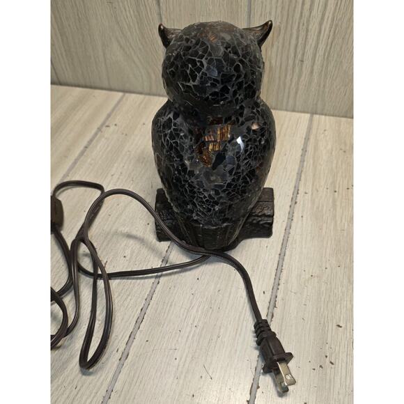 Vtg Tiffany Style Glass Owl Nightlight Mosaic Stained Crackle Table Lamp Decor - Picture 7 of 8